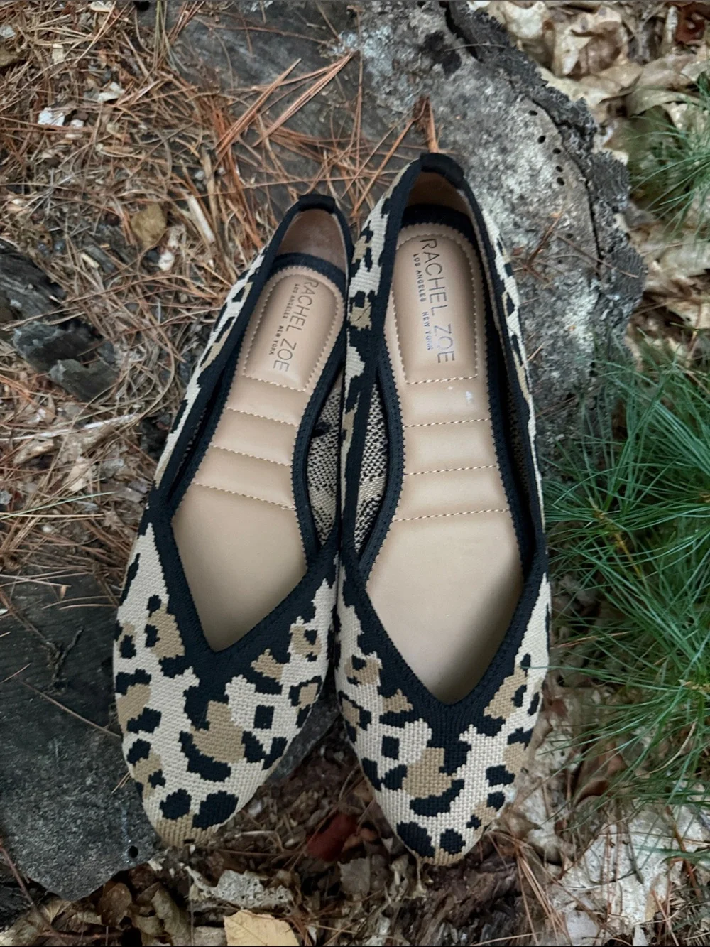 Rachel Zoe Leopard Knit Pointed-Toe Flats - Black & Tan